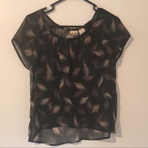Mudd Sheer Black Feather Blouse Size Small